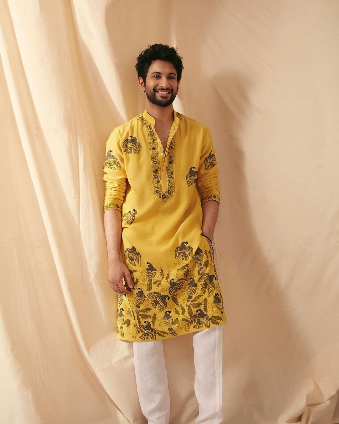 Yellow embroidered kurta